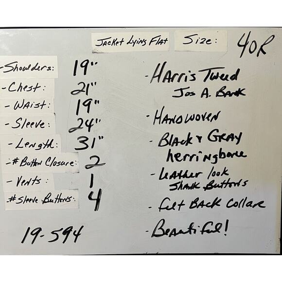 Harris Tweed Jos A Bank 40R Black Gray Herringbone Blazer Sport Coat Jacket - Picture 10 of 16